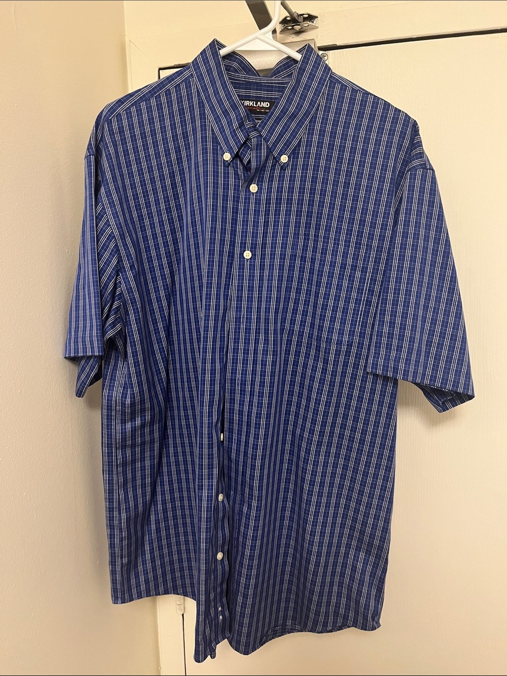 Kirkland Signature Blue Multi-Stripe Short Sleeve Button-Down Shirt